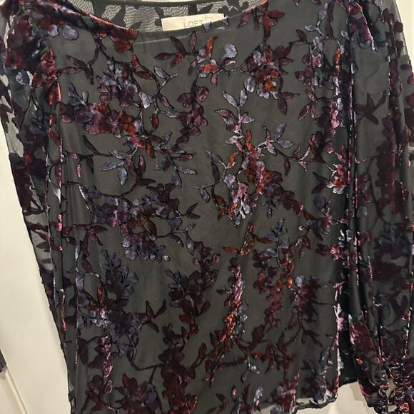LOFT Velvet Multicolor Flower Burnout Top - Picture 6 of 6